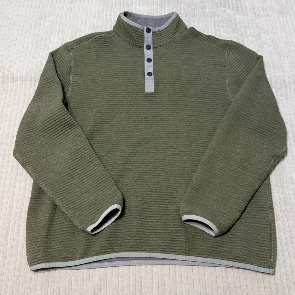 Southern Tide Green Gray 1/4‎ Snap Button Reversible Pullover Sweater L